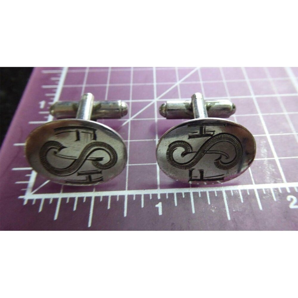 Sterling Silver Mid Century Modern Cufflinks Signed P&K Sterling FISH or FSH